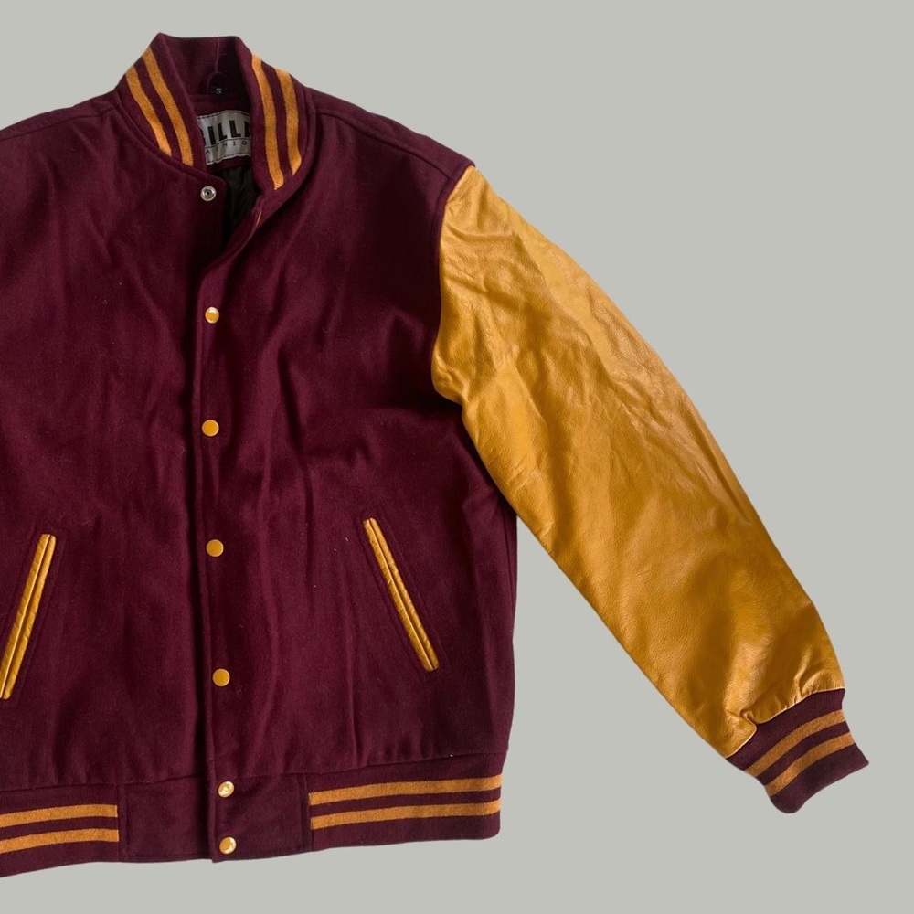Maroon wool/Gold Leather Varsity Jacket